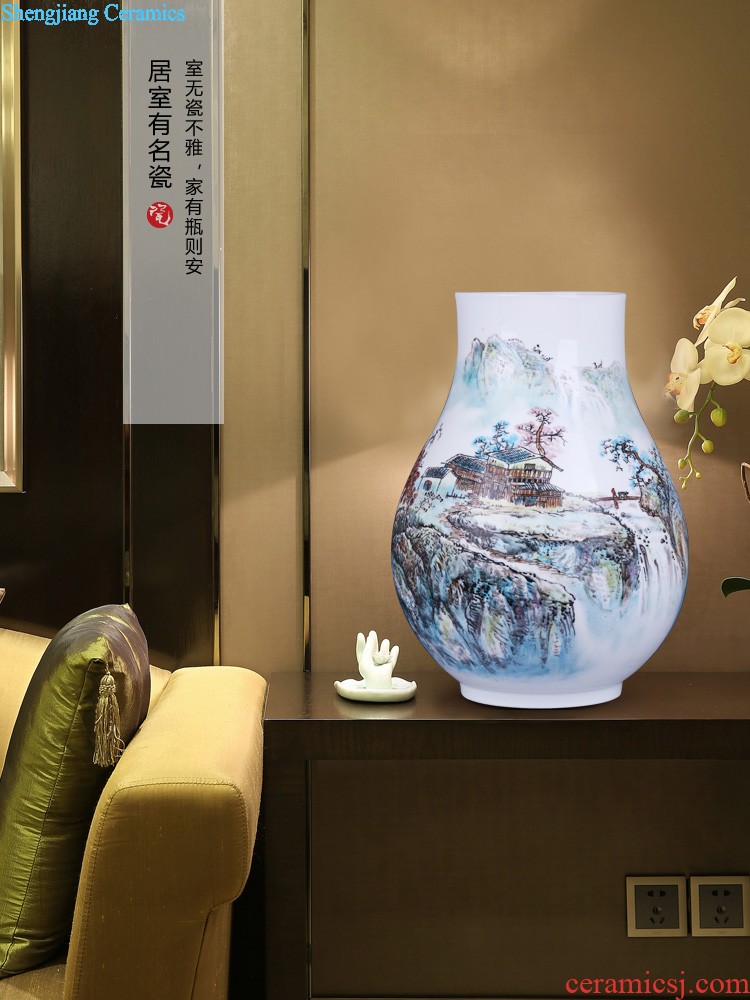 Jingdezhen ceramic three-piece hand-painted lotus vase flowers in new Chinese style household living room TV cabinet furnishing articles