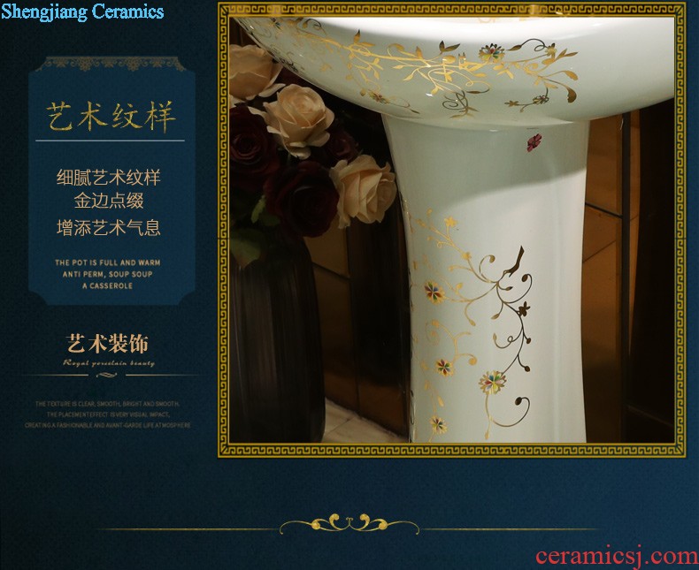 Gold cellnique ceramics column basin floor balcony Europe type lavatory basin creative one-piece column basin basin