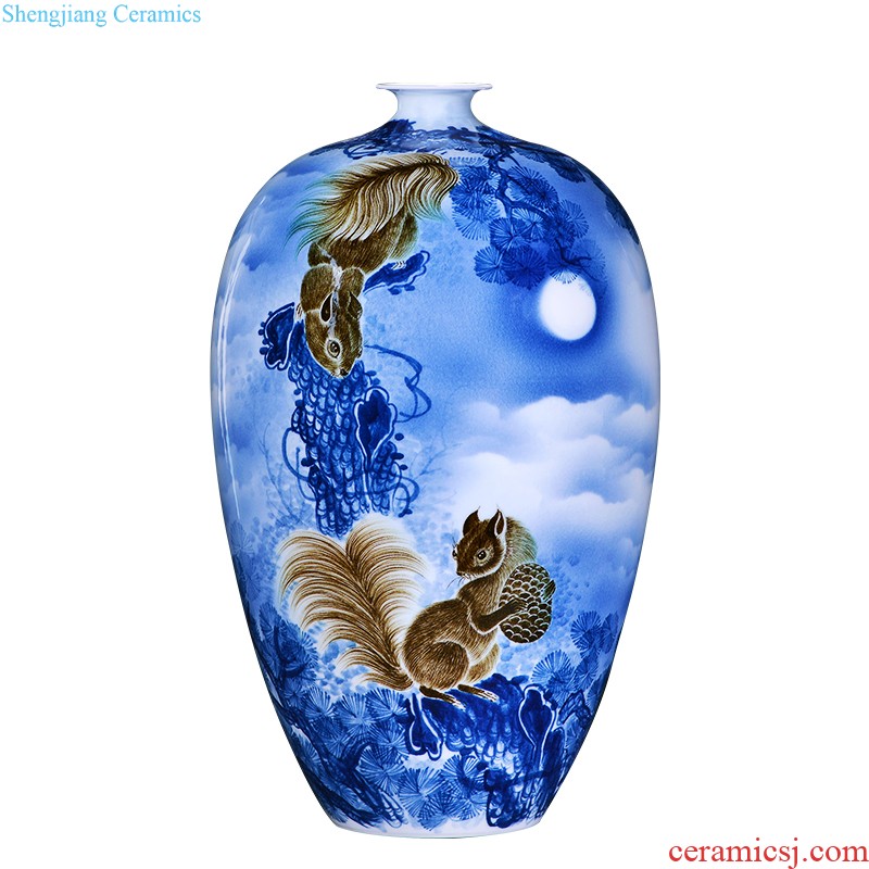 Under the jingdezhen ceramics glaze color blue and white porcelain longfeng ears youligong vases, antique porcelain classical household adornment