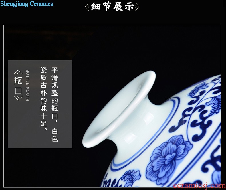 Hand painted lotus painting and calligraphy cylinder kiln jingdezhen ceramics is increasing in vases, flower arranging furnishing articles Chinese style living room floor decoration