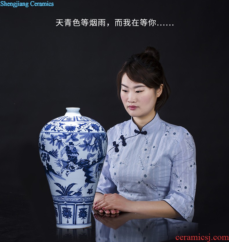 Jingdezhen blue and white porcelain vase antique hand-painted ceramics bound branch lotus new Chinese style household rich ancient frame is placed in the living room