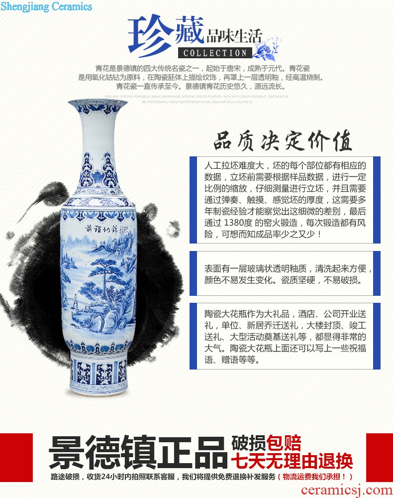 Jingdezhen ceramic floor big vase hand-painted antique imitation Ming blue and white porcelain sitting room porch place large ornament