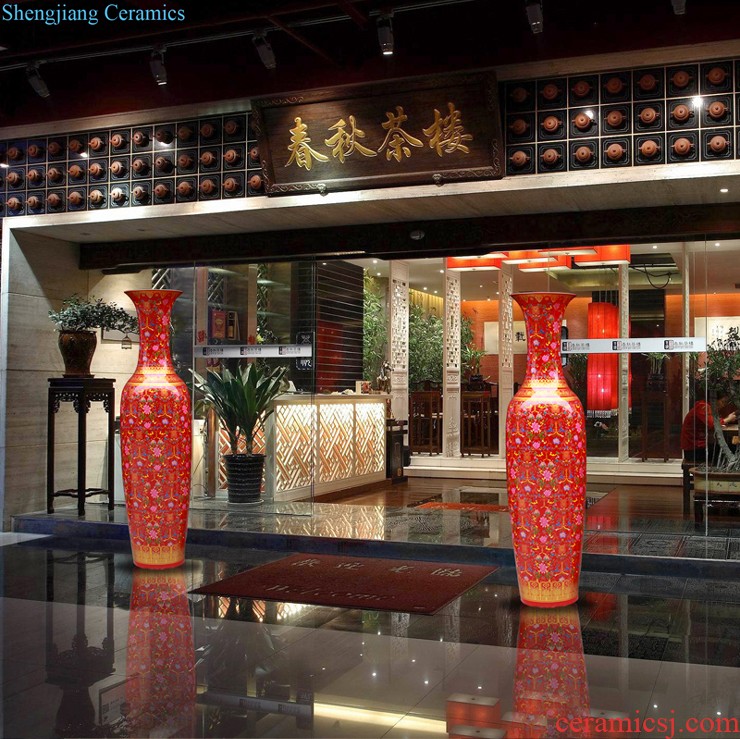 Jingdezhen ceramic hand-painted sitting room adornment is placed high quiver of large red vase word calligraphy and painting scroll cylinder