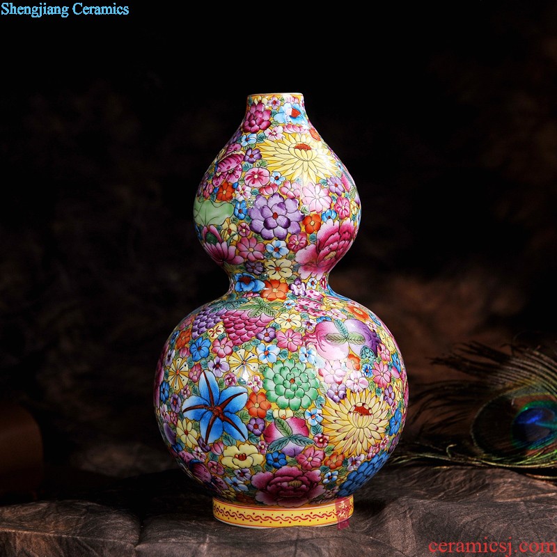 Jingdezhen ceramics hand-painted archaize colored enamel flower gourd vases, Chinese arts and crafts home furnishing articles in the living room