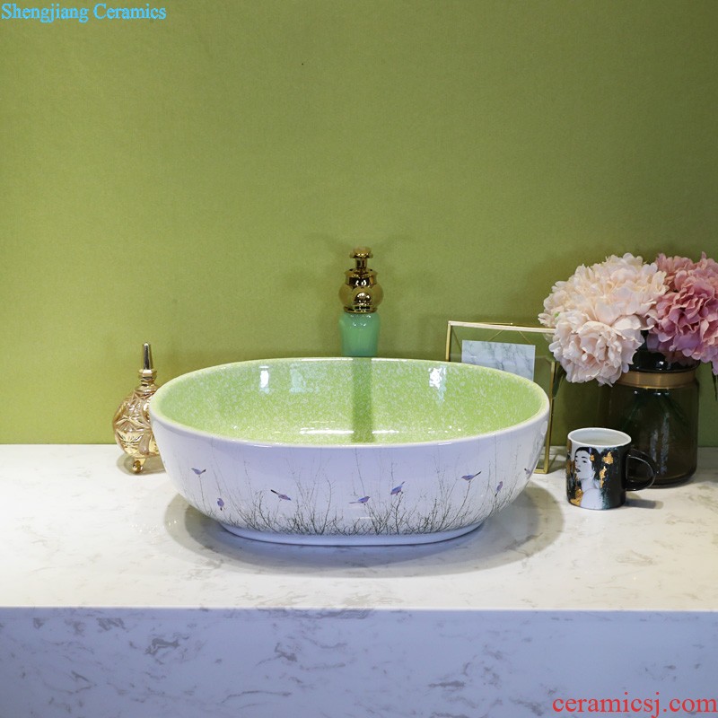 On the ceramic bowl wash gargle lavabo household elliptic green art basin bathroom sinks basin