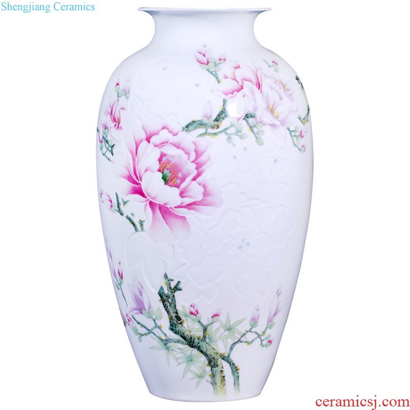 Jingdezhen ceramics hand-painted pastel flower arrangement of large vases, modern new Chinese style household sitting room adornment is placed