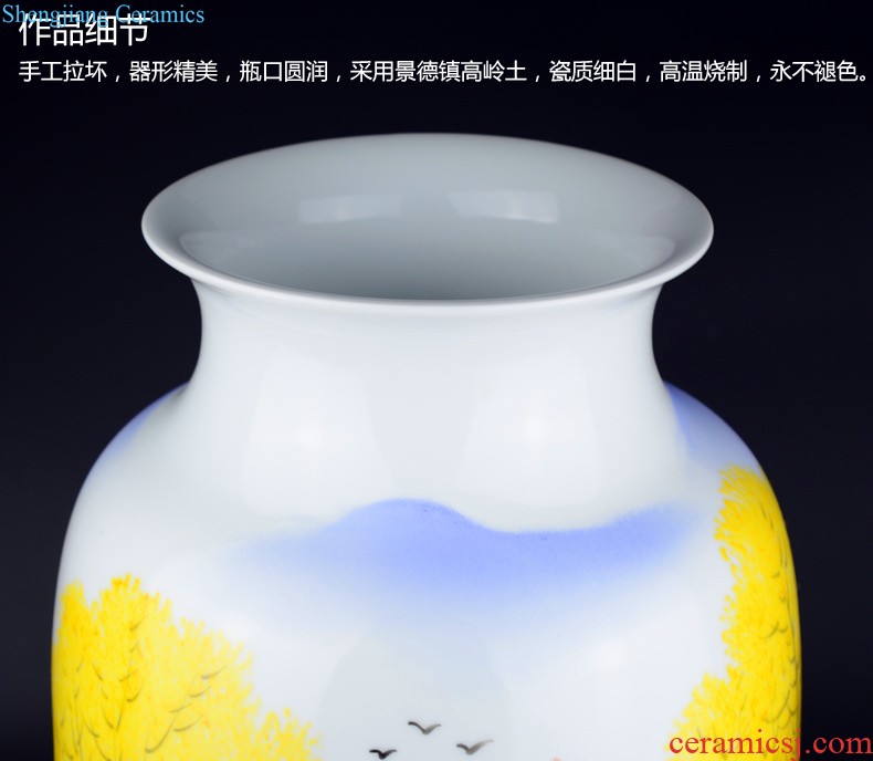 Jingdezhen ceramics Hand draw landscape painting large blue and white porcelain vase Sitting room be born Chinese style adornment furnishing articles