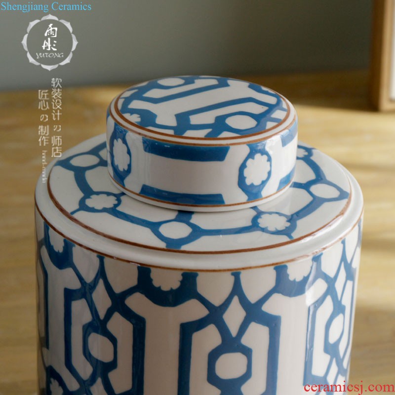 The rain tong home | blue and white porcelain of jingdezhen ceramics The quartet with cover storage tank snack jars furnishing articles porch decoration