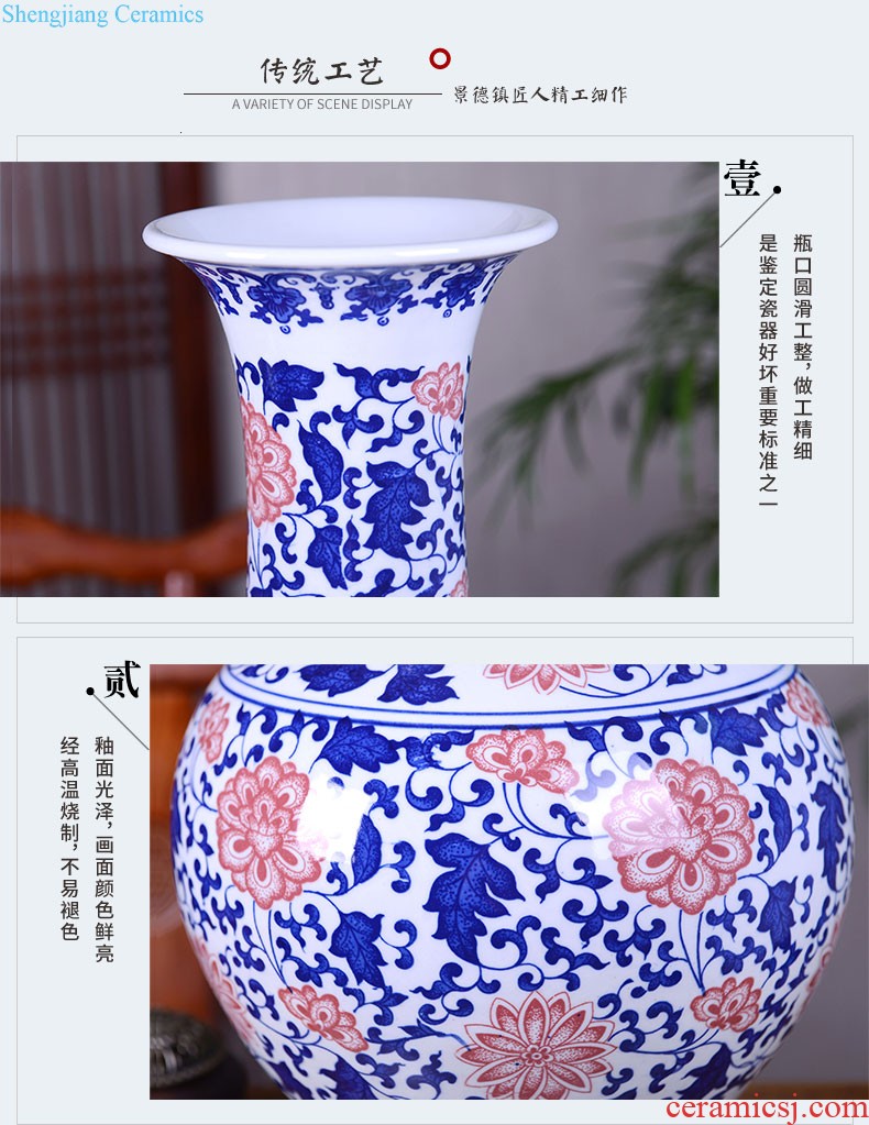 Jingdezhen ceramics of large vase furnishing articles large sitting room of Chinese style household adornment hand-painted porcelain arranging flowers