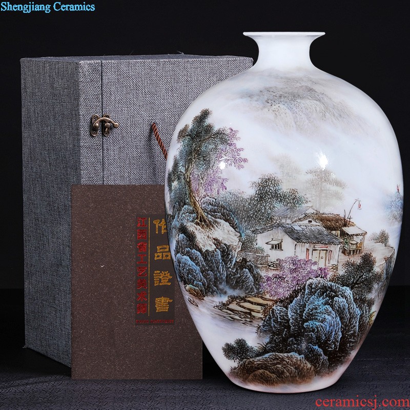 Jingdezhen ceramic vase landing large landscape wax gourd bottle of new Chinese style hotel villa sitting room adornment is placed