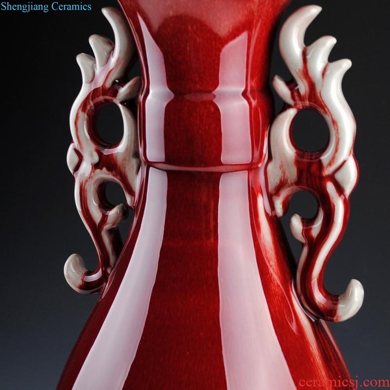 Jingdezhen ceramic vase furnishing articles Chinese red a thriving business big gourd flower arranging flower implement modern home decoration