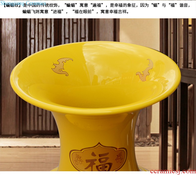 Jingdezhen ceramics yellow floret bottle of flower arranging furnishing articles of Chinese style living room TV cabinet household decorations arts and crafts