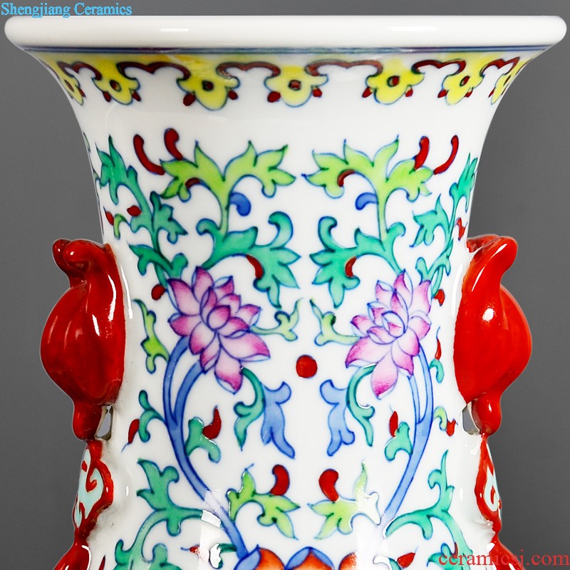 Archaize of jingdezhen ceramic famille rose by hand-painted pot-bellied vase sitting room porch decoration of Chinese style household furnishing articles