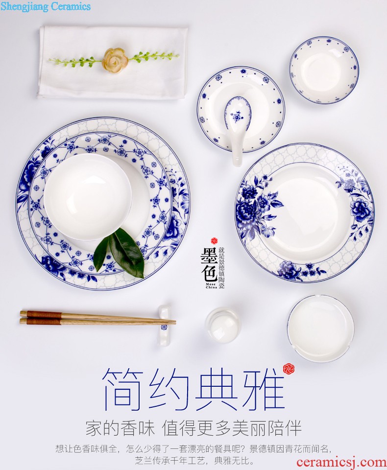 inky Jingdezhen ceramic tableware dishes suit 56 of the head of household bone bowls dish bowl chopsticks Chinese style