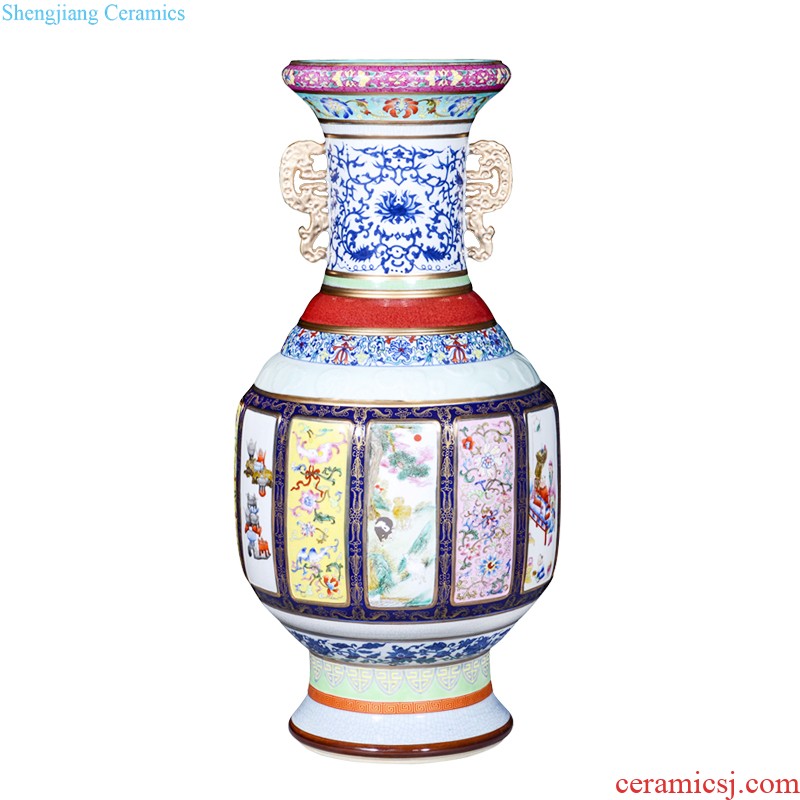 Jingdezhen ceramics antique blue and white big auspicious patterns qing qianlong vase Chinese style living room home decoration furnishing articles