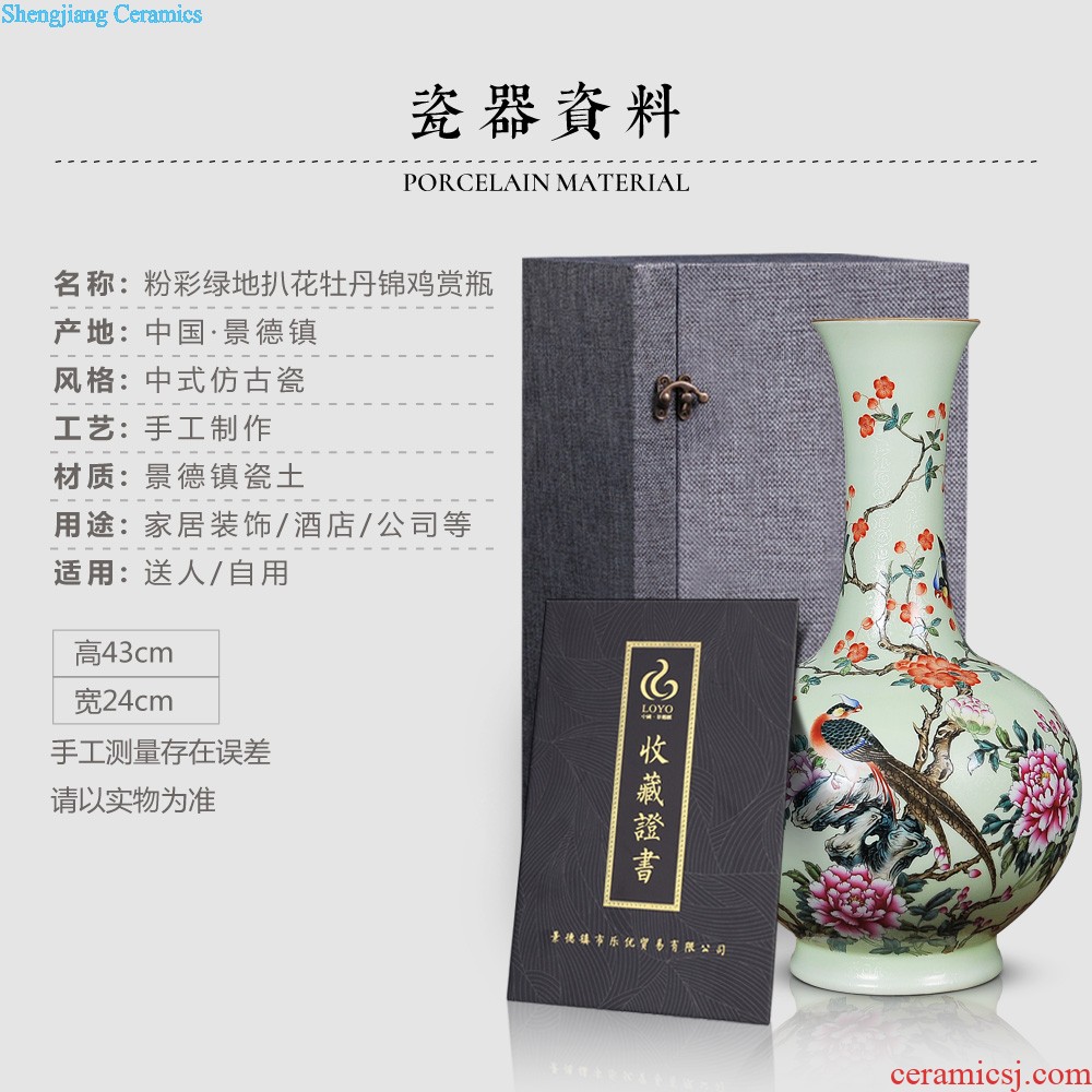 Jingdezhen blue and white porcelain vases, pottery and porcelain furnishing articles imitation qing yongzheng maintain nine peach olive bottle of home sitting room adornment