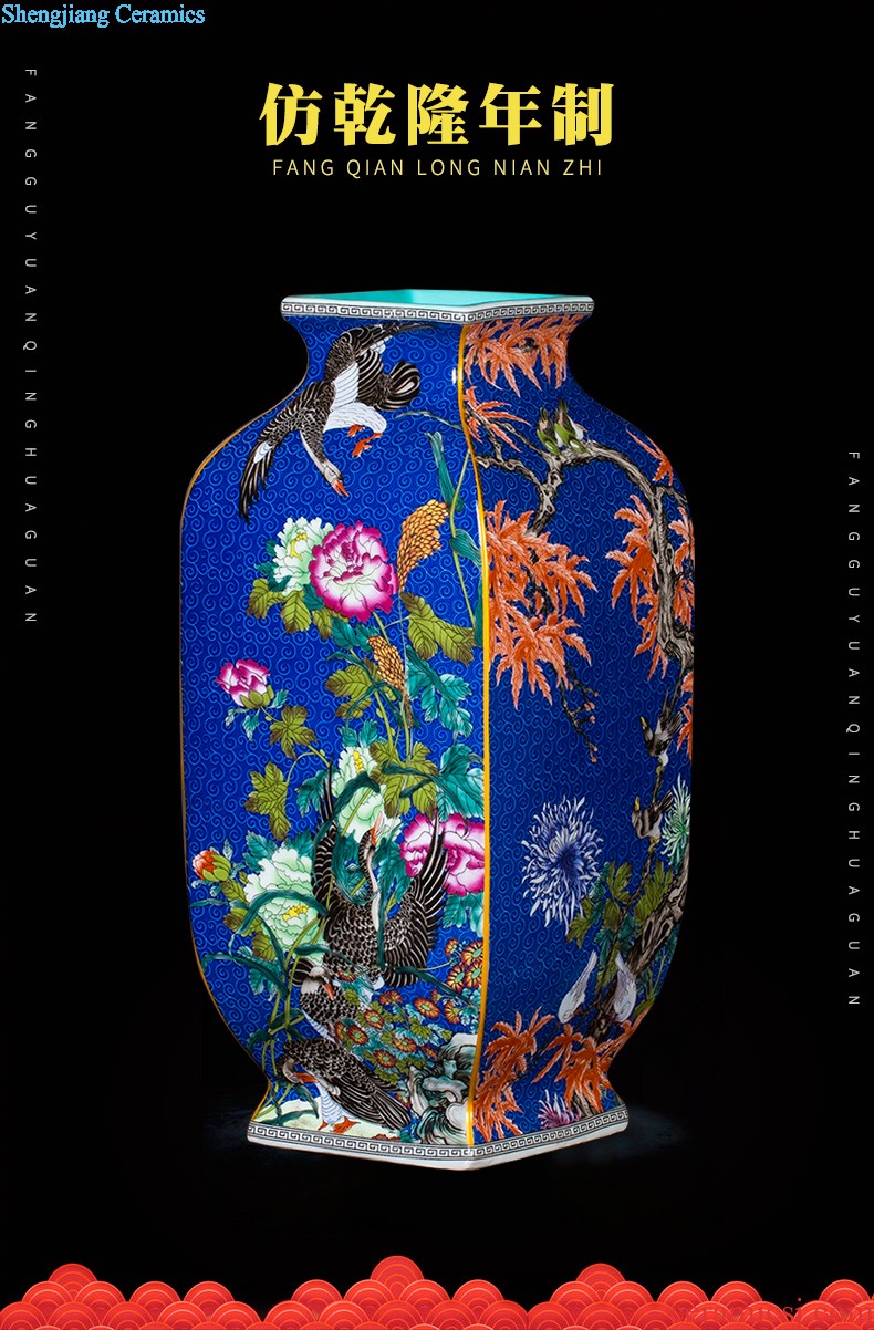 Jingdezhen ceramics powder enamel handpainted big vase landed large sitting room the hotel Chinese style adornment is placed at the door