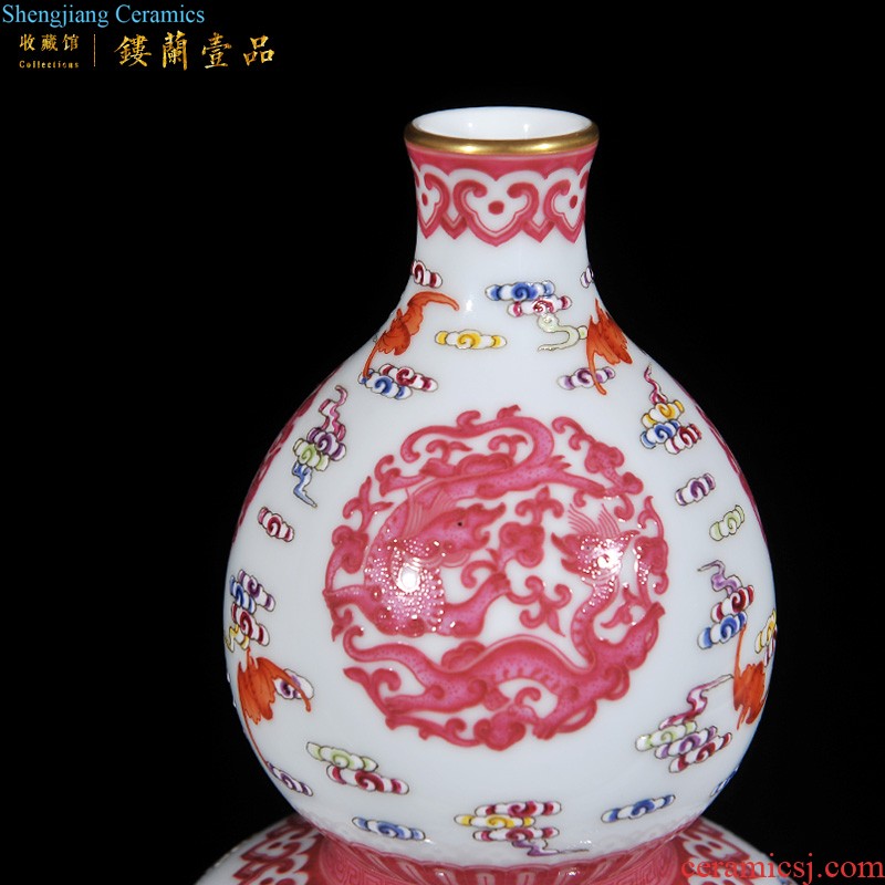 Jingdezhen imperial kiln chinaware imitation qing qianlong coral red colour flower bottle gourd sitting room adornment collection furnishing articles