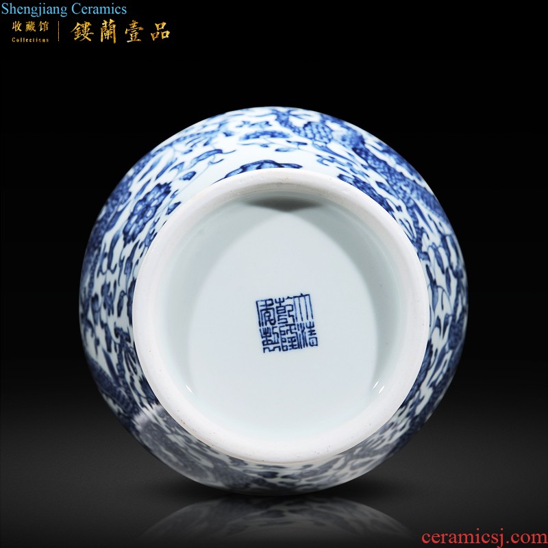 Jingdezhen ceramic Imitation qing qianlong blue and white lotus flower circular writing brush washer New Chinese style household adornment collection furnishing articles