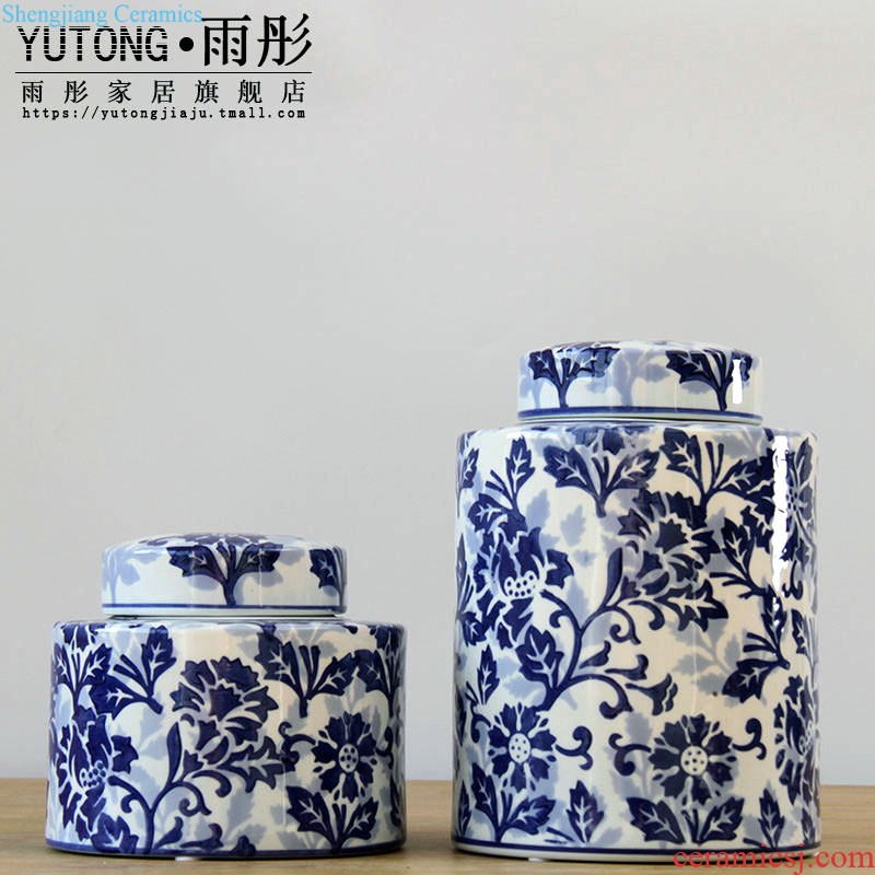 Jingdezhen ceramics by hand lotus fish fun caddy ceramic pot with cover pu-erh tea cake box of restoring ancient ways furnishing articles