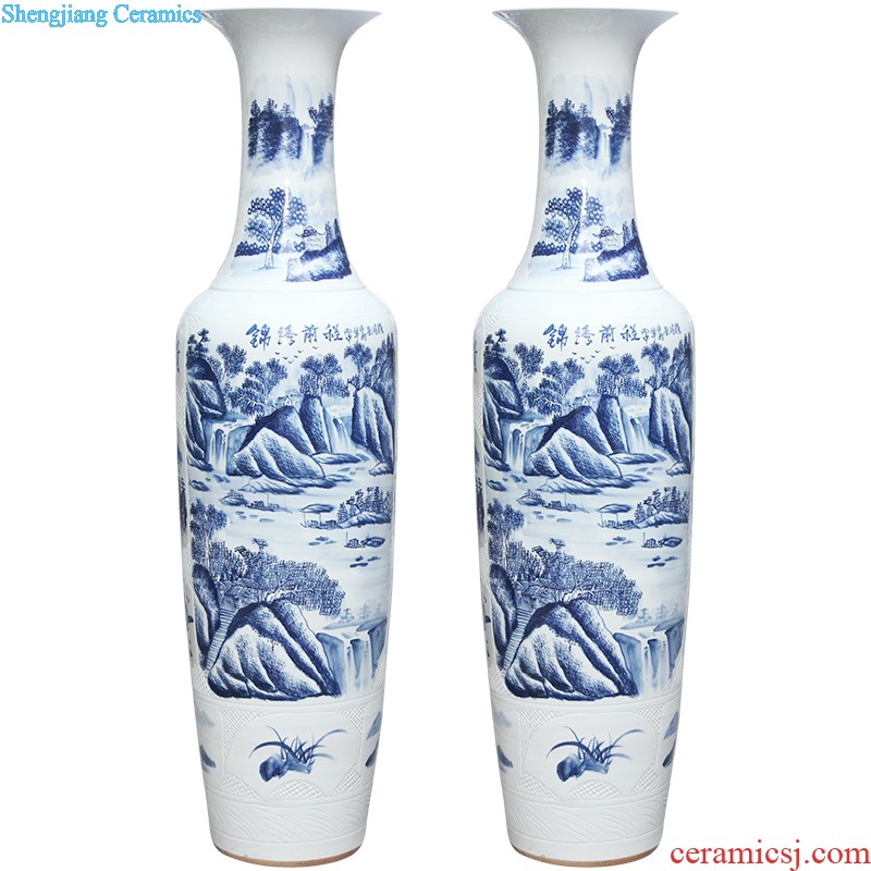 Jingdezhen ceramic floor big vase hand-painted wulong play pearl quiver furnishing articles e142 antique Chinese style living room decoration