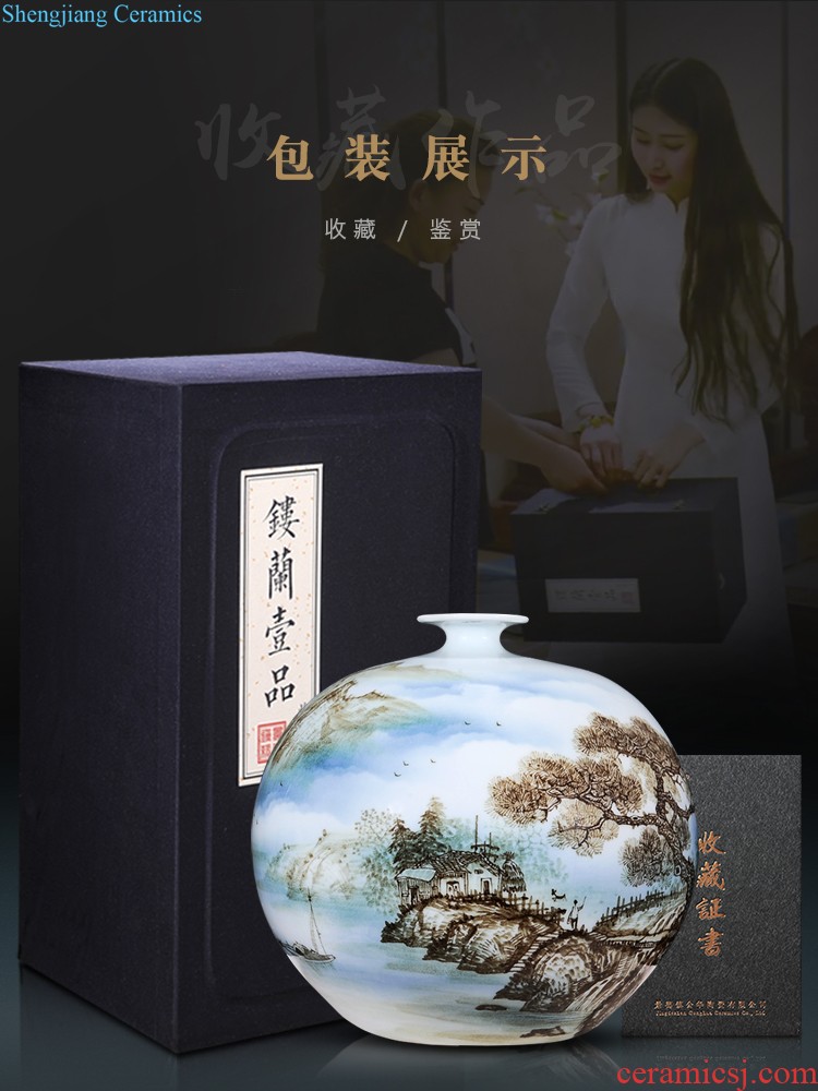 Jingdezhen ceramics hand-painted dried flower flower vase Chinese modern bedroom sitting room adornment is placed a wedding gift