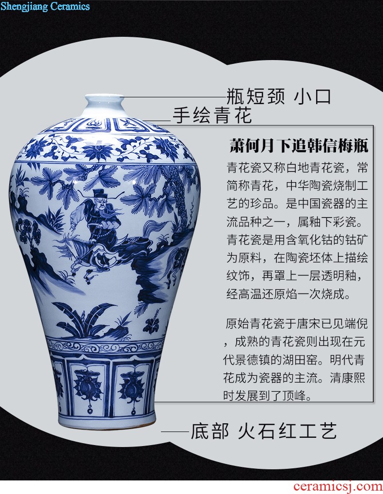 Jingdezhen blue and white porcelain vase antique hand-painted ceramics bound branch lotus new Chinese style household rich ancient frame is placed in the living room