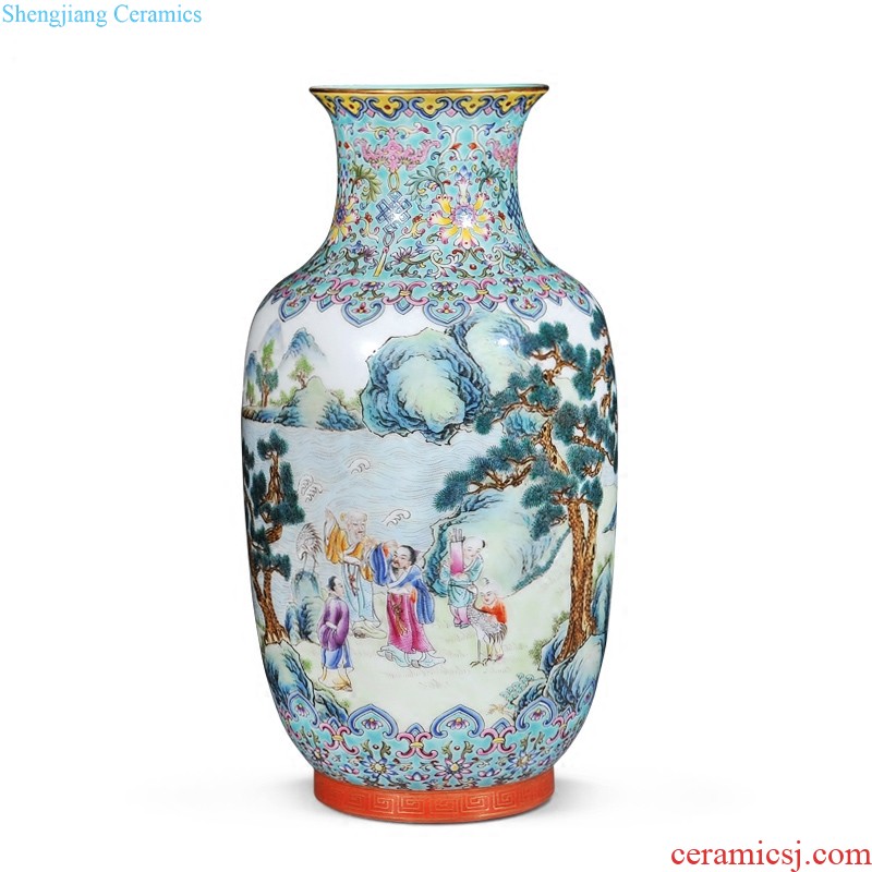 Jingdezhen ceramic imitation qing qianlong emperor kiln pea green to medallion landscape poem collection of vase sitting room adornment is placed