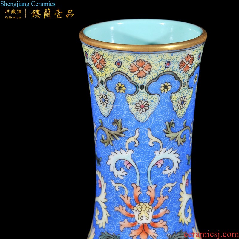 Jingdezhen imperial kiln chinaware imitation qing qianlong offering blue paint around flowers ears ribbon sitting room vase furnishing articles