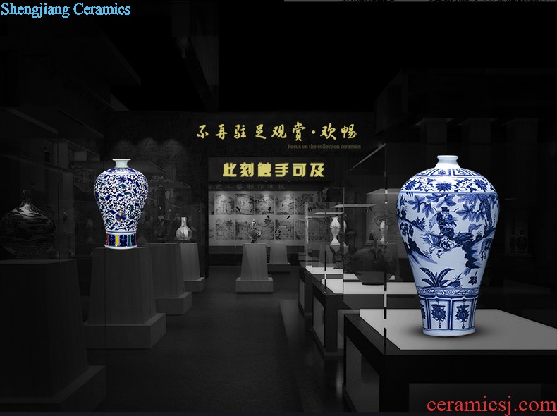 Jingdezhen blue and white porcelain vase antique hand-painted ceramics bound branch lotus new Chinese style household rich ancient frame is placed in the living room