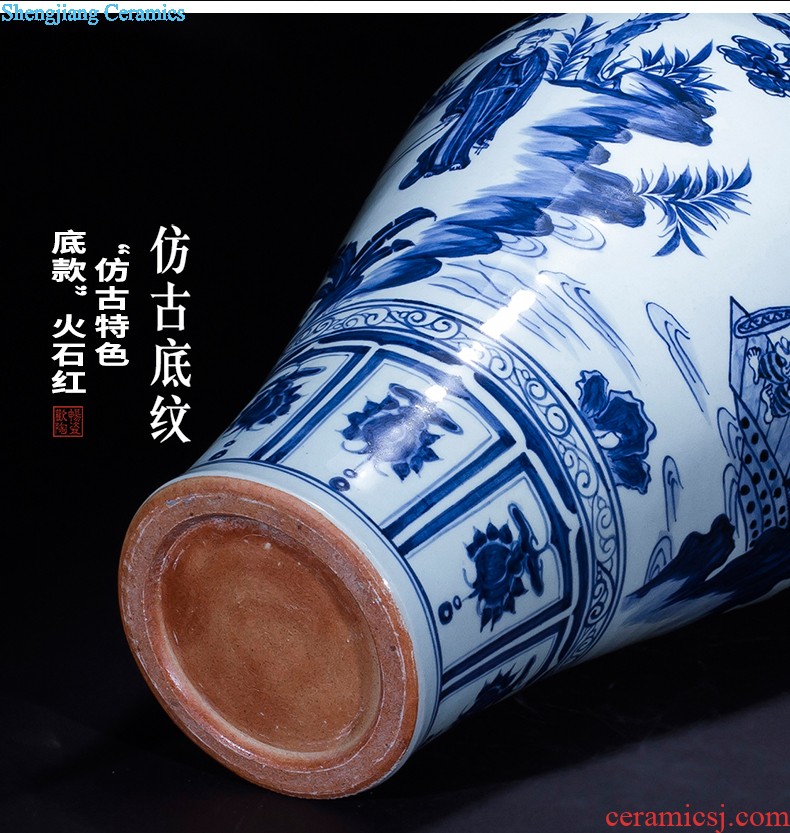 Jingdezhen blue and white porcelain vase antique hand-painted ceramics bound branch lotus new Chinese style household rich ancient frame is placed in the living room