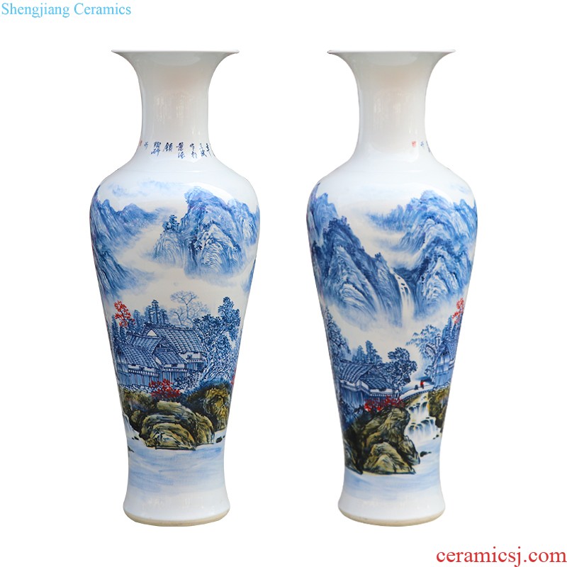 Jingdezhen ceramic vase furnishing articles list hand-painted blooming flowers flower implement Chinese style household adornment blue and white porcelain vase