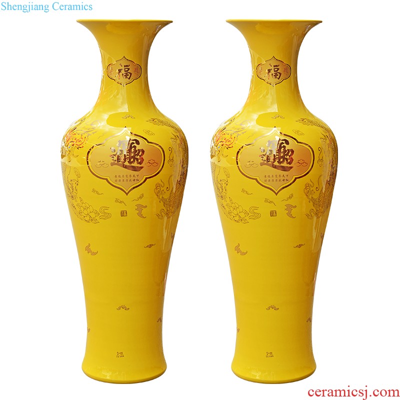 Jingdezhen ceramics yellow floret bottle of flower arranging furnishing articles of Chinese style living room TV cabinet household decorations arts and crafts