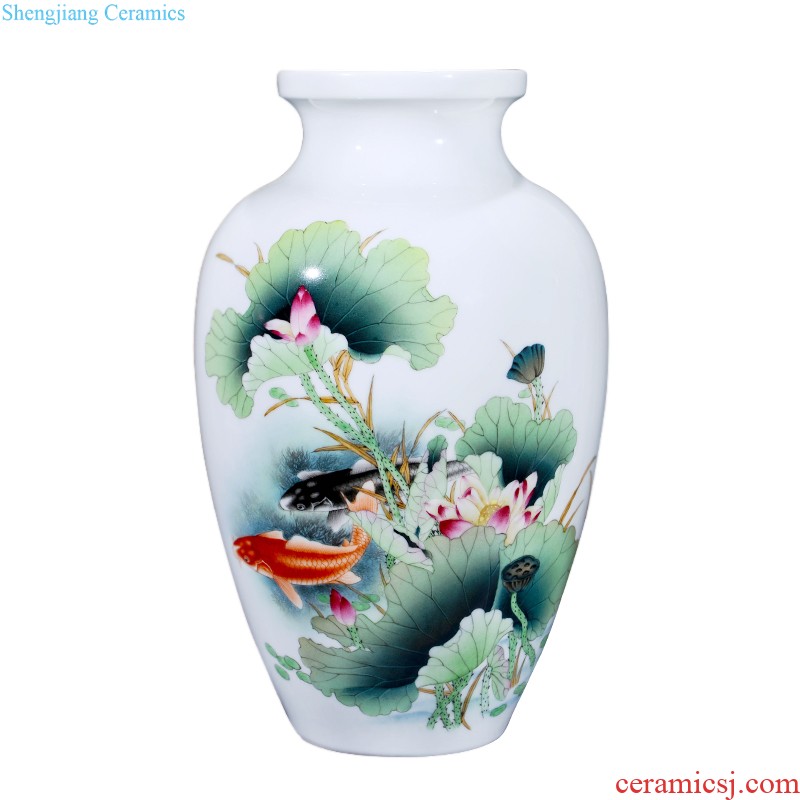Jingdezhen ceramic antique yongzheng colored enamel trunk ears statue of Chinese large vases, decorative home furnishing articles collection
