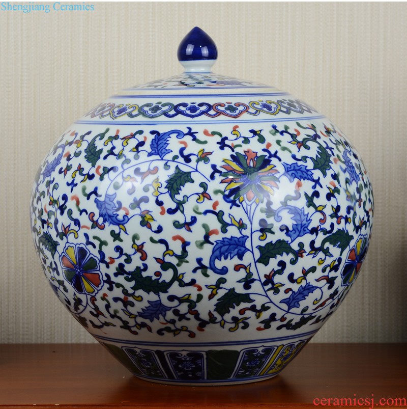 Jingdezhen ceramics general pot of large storage tank with cover Chinese style household soft adornment furnishing articles sitting room