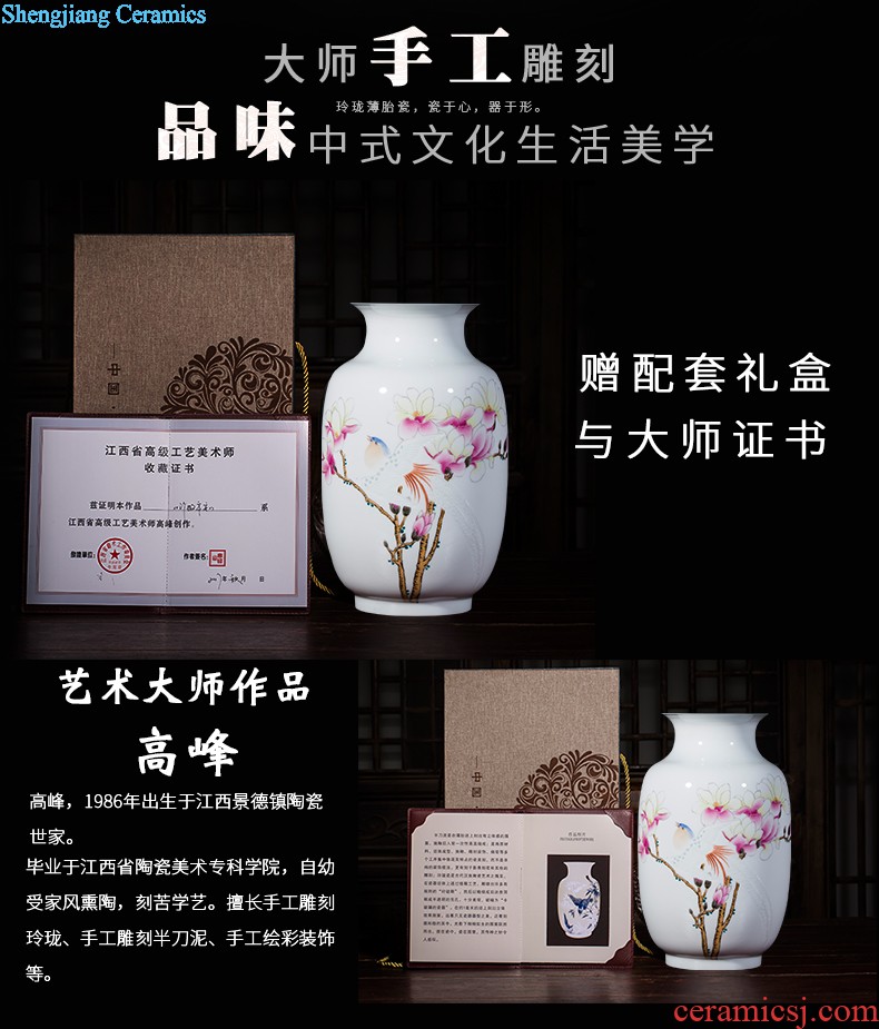 Jingdezhen ceramics China red pomegranate bottle vase hand-painted landscape painting large living room office furnishing articles ornament