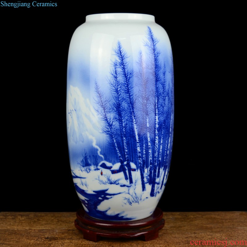 Jingdezhen ceramics Archaize peacock blue vase Chinese sitting room ark creative retro furnishing articles ornaments