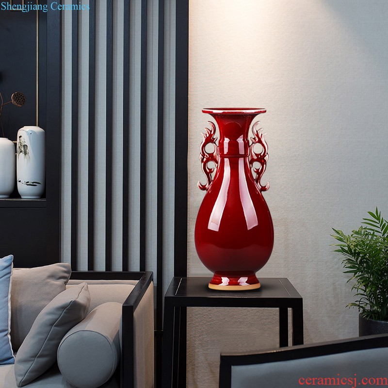 Jingdezhen ceramic vase furnishing articles Chinese red a thriving business big gourd flower arranging flower implement modern home decoration