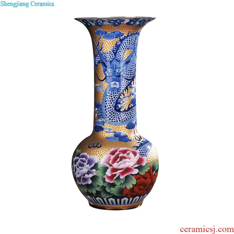 Jingdezhen ceramics Gold kirin blue and white porcelain vase spit bead Contemporary and fashionable sitting room adornment is placed process