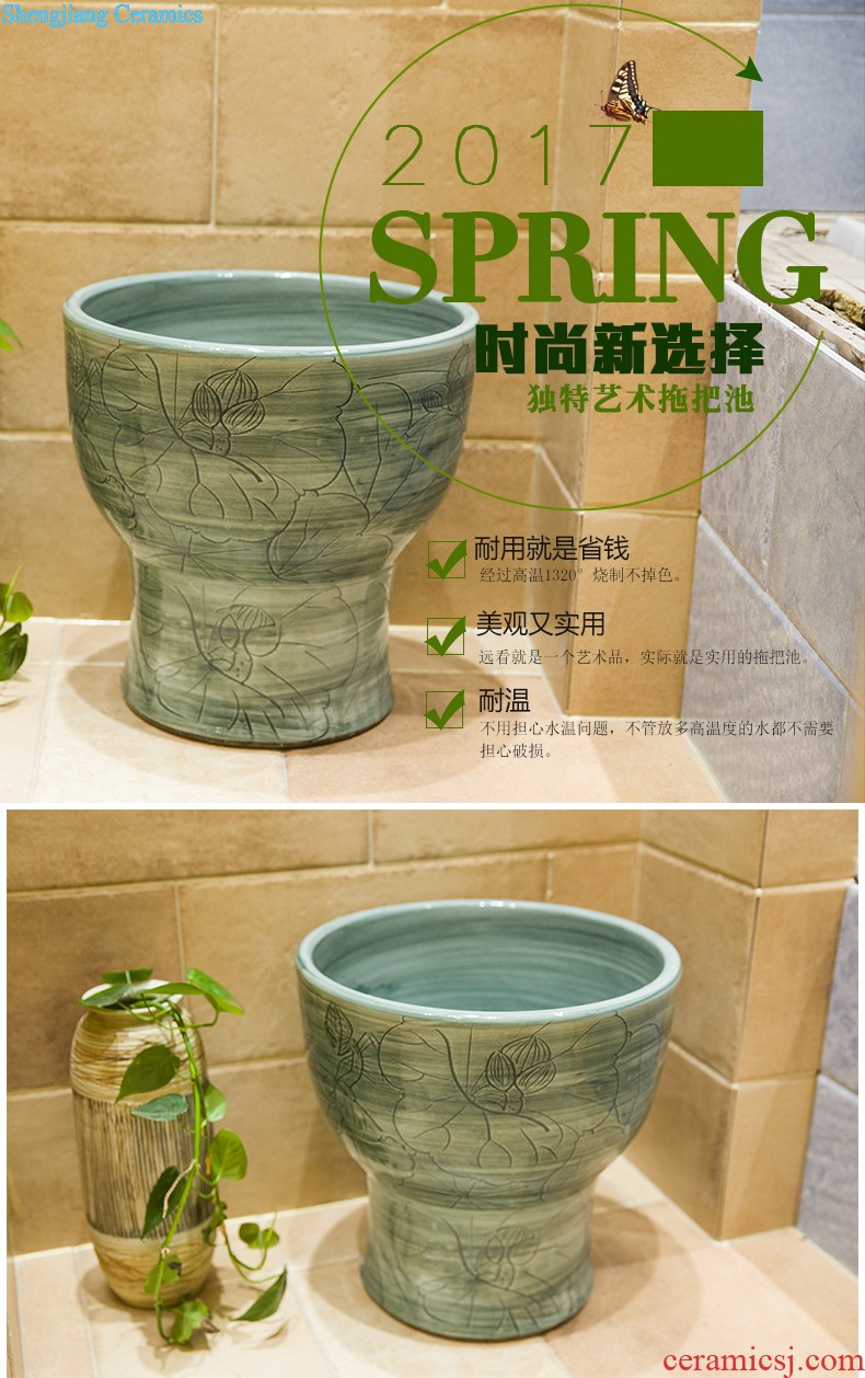 Koh larn, qi ceramic art basin mop mop pool ChiFangYuan one-piece mop pool blue and white crack diameter 40 cm