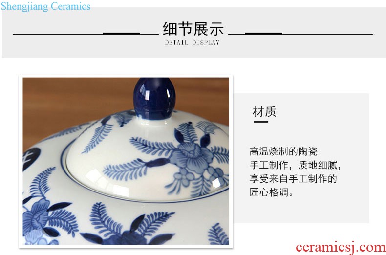 Blue and white porcelain of jingdezhen ceramic handmade painting tea cake box caddy tea house furnishing articles high temperature ceramic pot