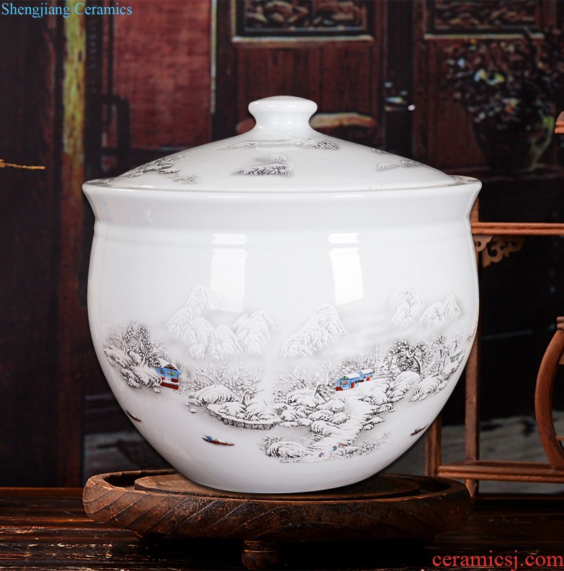 Merry jingdezhen porcelain ceramic barrel 10 jins 20 jins magnesium 2 ricer box pickles pickled meat jar with cover money-box