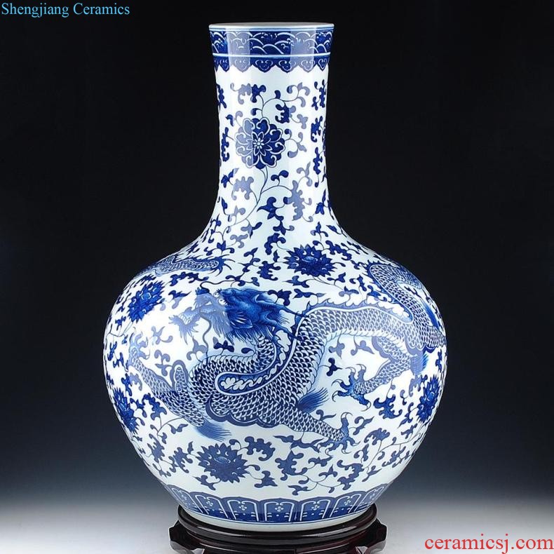 Jingdezhen ceramic vase landing large blue and white porcelain porcelain hand-painted Chinese style household adornment furnishing articles in the living room