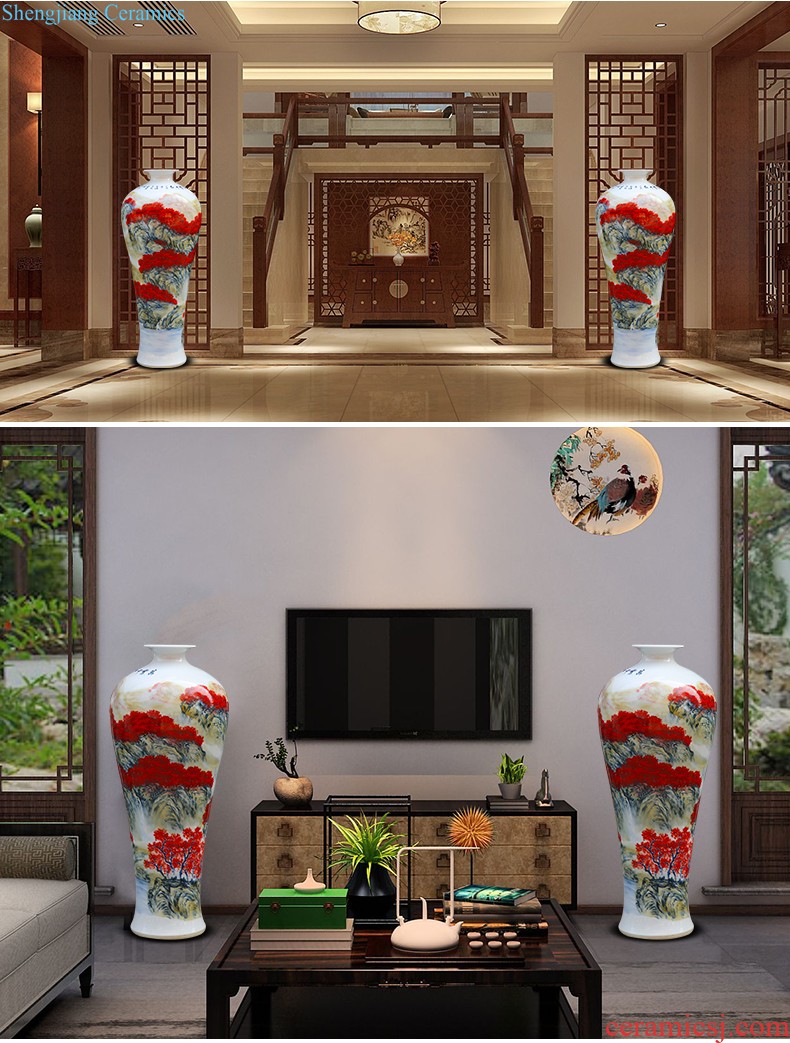 Jingdezhen ceramic vase landing large landscape hand-painted porcelain Chinese sitting room place hotel decoration