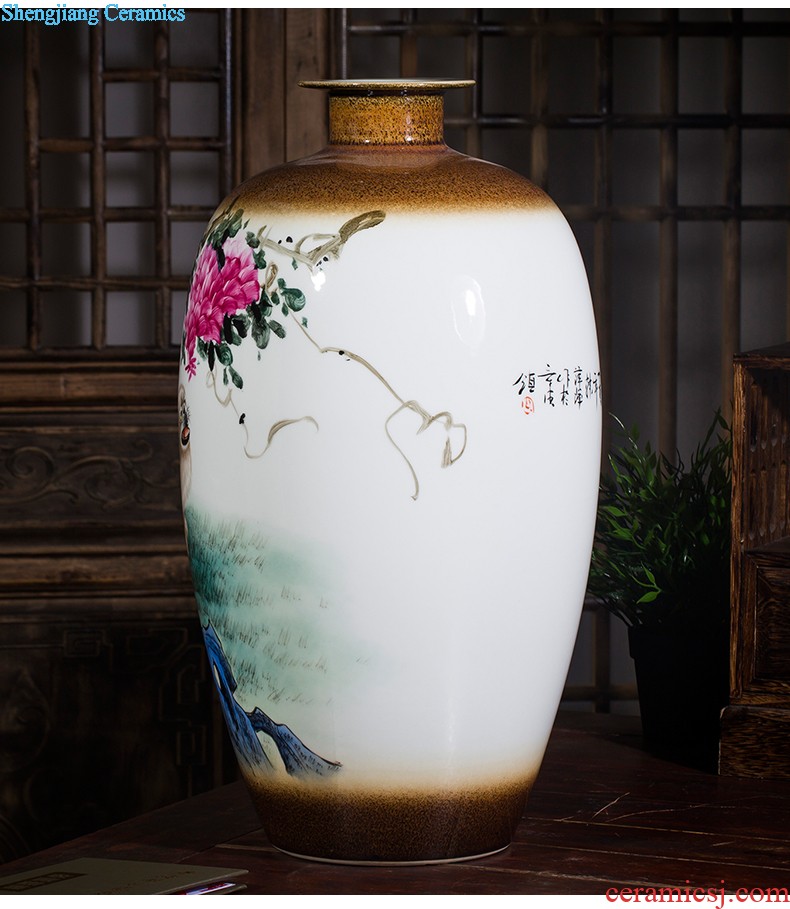 Jingdezhen ceramic floor big vase archaize hand-carved yueyang sitting room adornment is placed opening gifts