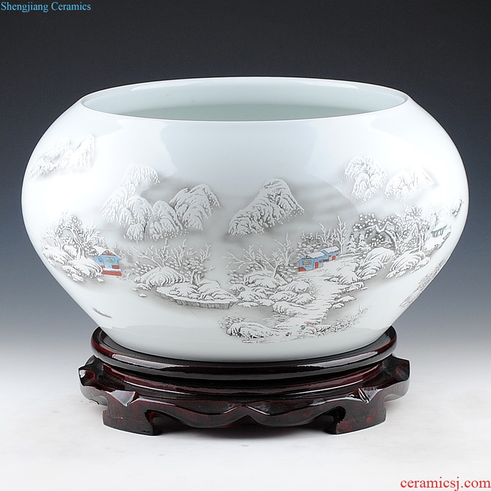 Hong xuan Jingdezhen ceramics Chrysanthemum patterns large shallow water Goldfish bowl narcissus basin Creative home furnishing articles