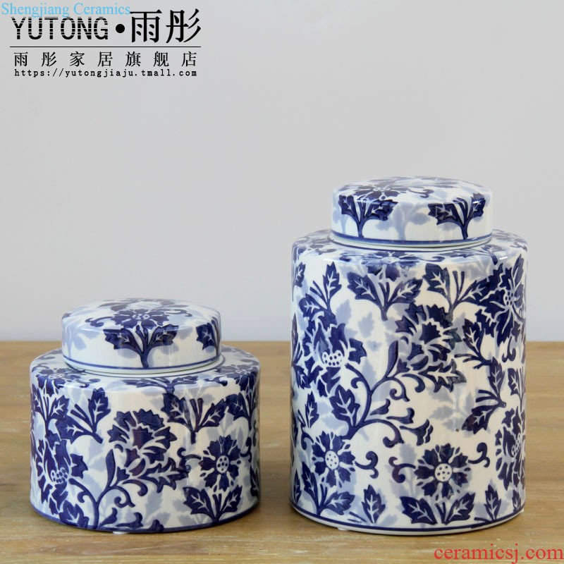 Jingdezhen ceramics by hand lotus fish fun caddy ceramic pot with cover pu-erh tea cake box of restoring ancient ways furnishing articles