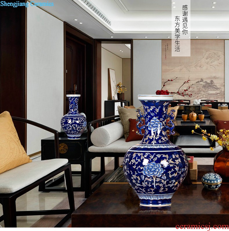 Jingdezhen ceramics vase the colour blue glaze decorations rich ancient frame place large new Chinese style living room office