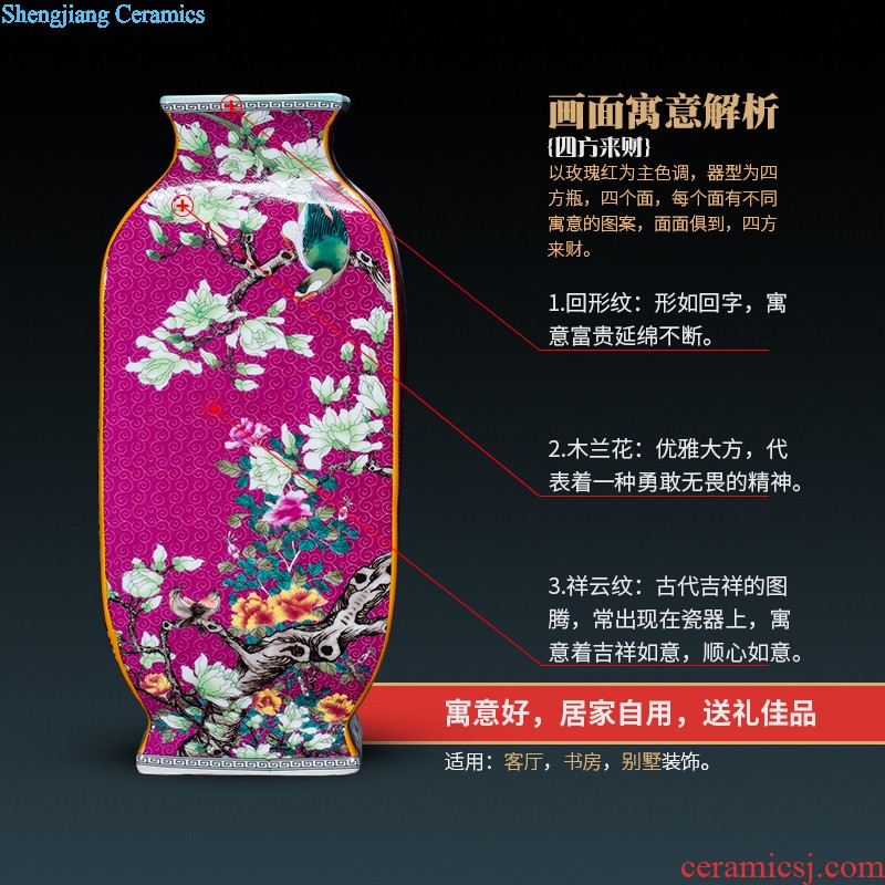 Jingdezhen ceramics powder enamel handpainted big vase landed large sitting room the hotel Chinese style adornment is placed at the door