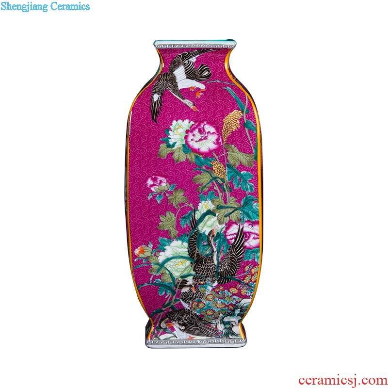 Jingdezhen ceramics powder enamel handpainted big vase landed large sitting room the hotel Chinese style adornment is placed at the door